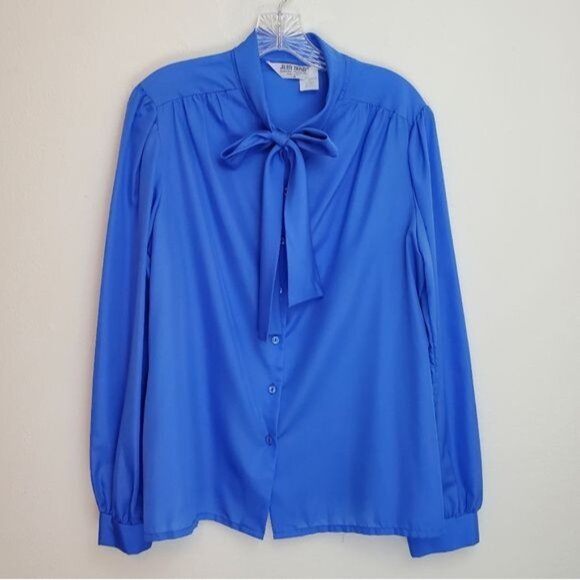 Vintage Judy Bond royal blue tie neck blouse - Picture 11 of 11